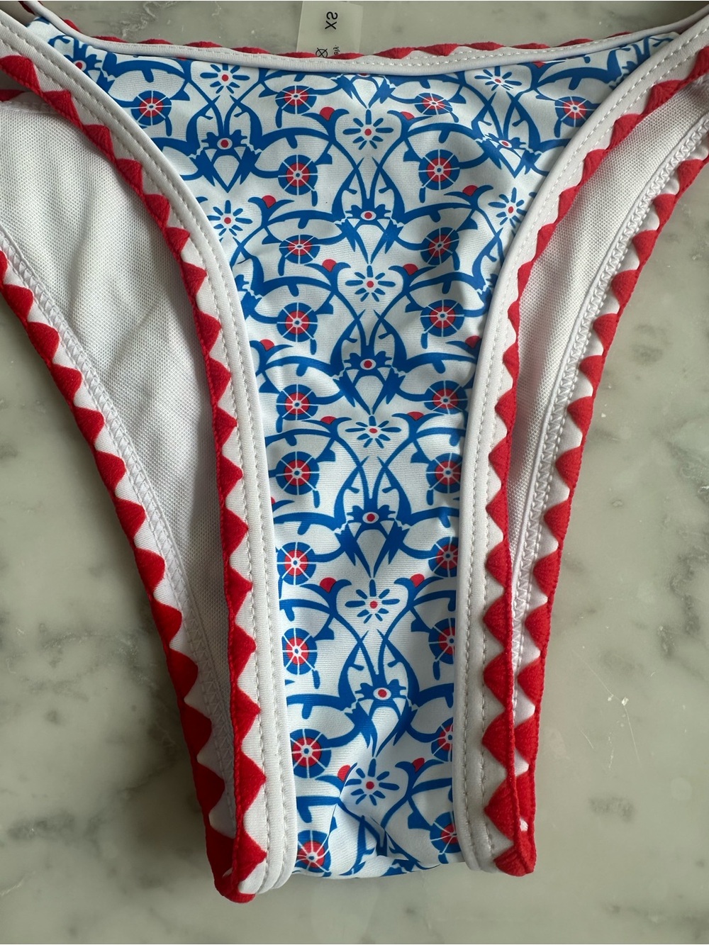 Blue & White Floral Bikini with Red Trim - Picture 6 of 9